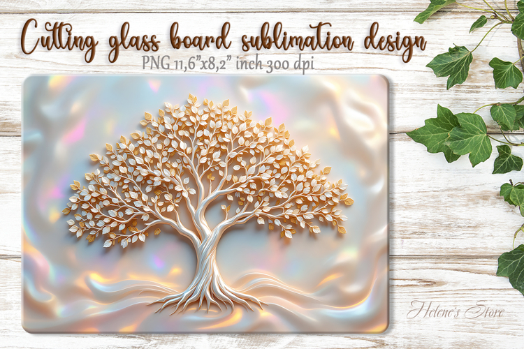 3d Pearl & Gold Tree glass kitchen cutting board design png