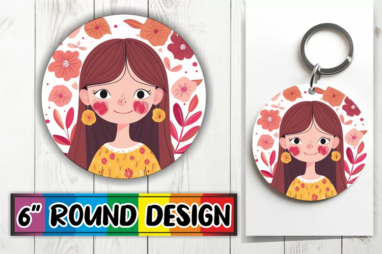 Lovely Round Design with Watercolor Portrait PNG
