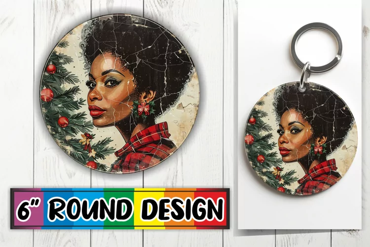 Simple Holiday Woman Portrait Keychain Round Design