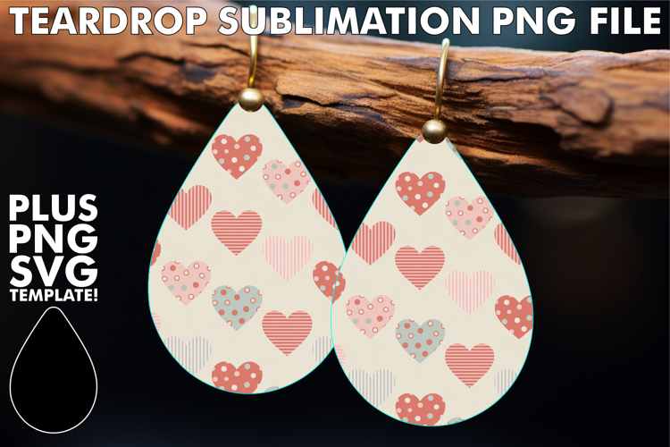 LUMINOUS Teardrop Earrings Design PNG, Valentines Pattern