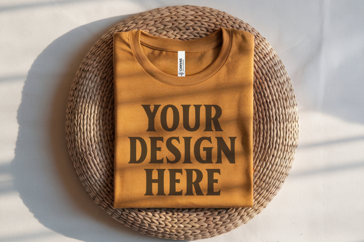 Heather Mustard Bella Canvas 3001 Flat Lay T-Shirt Mockup