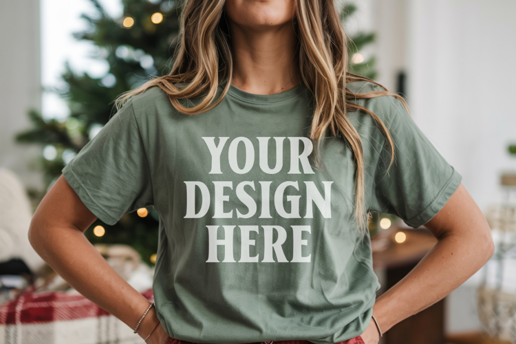 Christmas Bella Canvas 3001 Kelly Green Shirt Mockup ,Trandy