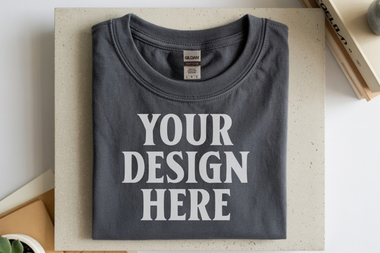 Charcoal Gildan 5000 Flat Lay Tshirt Mockup, G5000 mockup