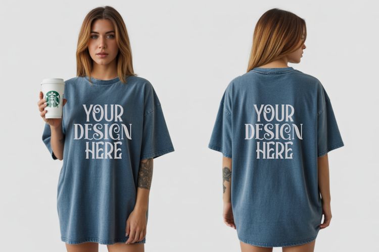 Denim Comfort Colors 1717 Front & back T shirt Mockup