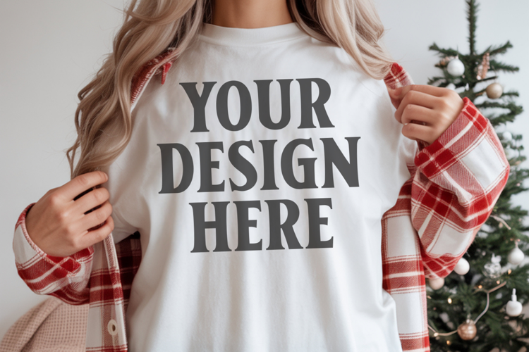 Christmas Comfort Colors 1717 White T-Shirt Mockup Real
