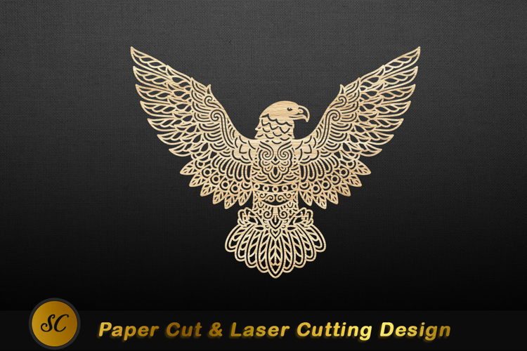 Intricate eagle wood carving bird wings Laser cut