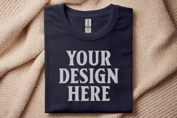 Gildan 64000 Navy Folded Tshirt Mockup