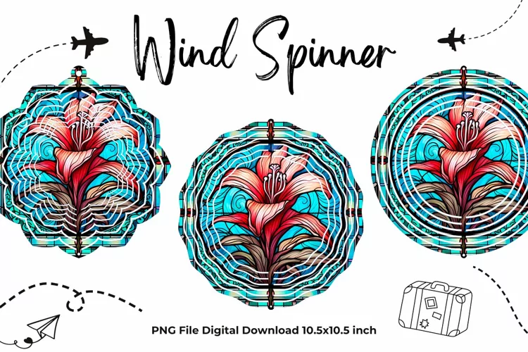 Lily Flower Stained Glass Wind Spinner Template Sublimation