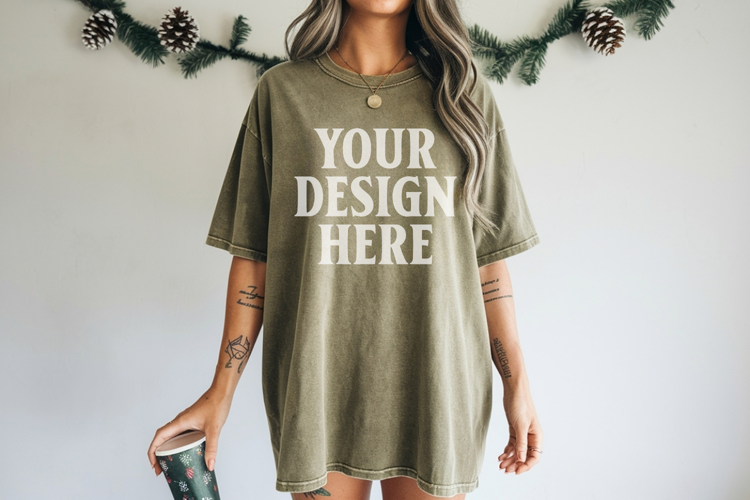 Moss Christmas Comfort Colors 1717 TShirt Mockup, CC 1717