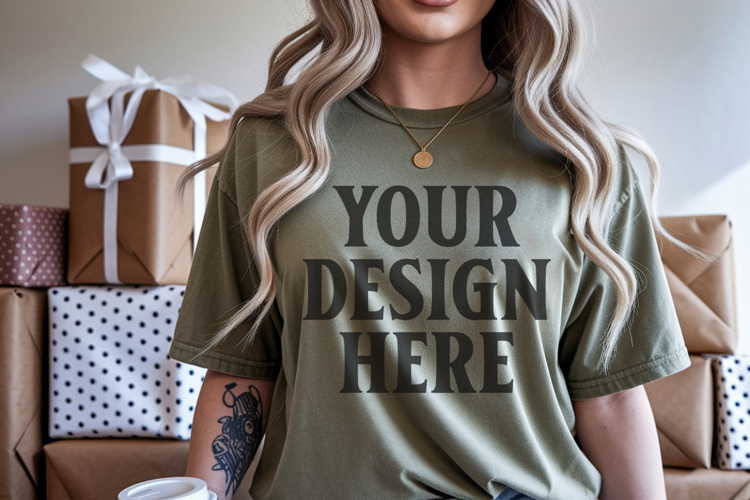 Christmas Comfort Colors 1717 Moss TShirt Mockup, CC 1717