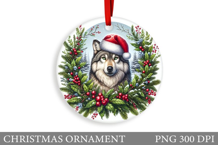 Cute Wolf Christmas Ornament. Christmas Ornament Sublimation
