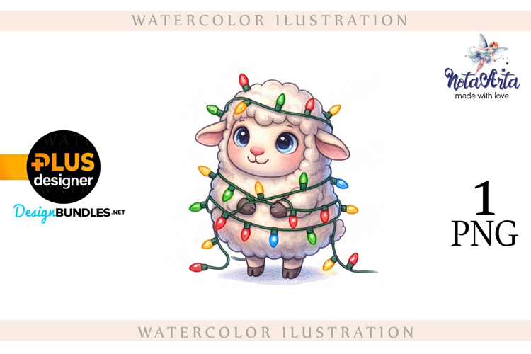 Christmas Sheep in Watercolor Style