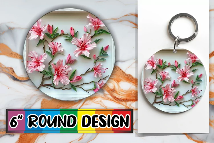 Spring Blossoms 3D Keychain Circle Design Sublimation Art