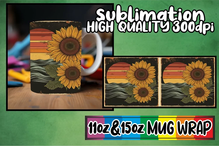 Retro Blossoms: Spring Mug Wrap SublimatioVintage Floral Har