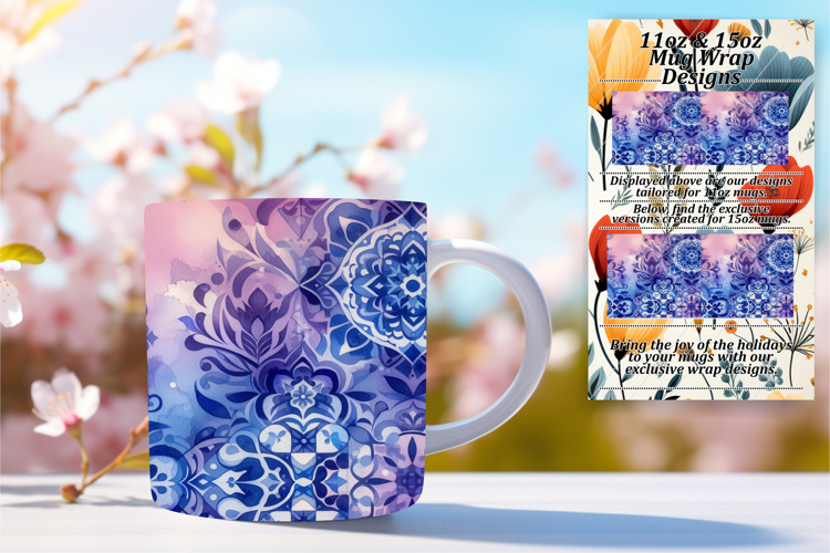 Vibrant 11oz Mug Wrap Png Design , Watercolor Patter