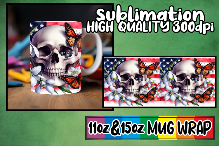 Wonderful morning sublimation 11oz 15oz mug wrap, Skull USA