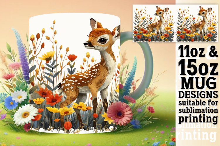 Watercolor Deer Design Sublimation Mug Wrap example image 1