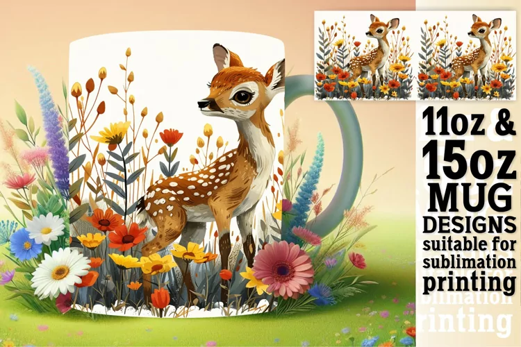 Watercolor Deer Design Sublimation Mug Wrap