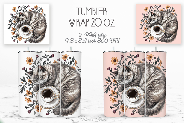 Cute cat and coffee cup straight tumbler 20oz wrap designs