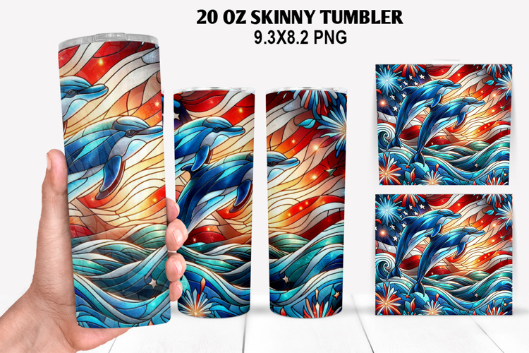 Dolphins Skinny Tumbler 20oz Wrap Design,4th of july Tumble
