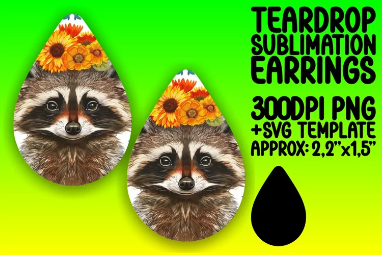 Bright Raccoon with Flower Teardrop Earrings