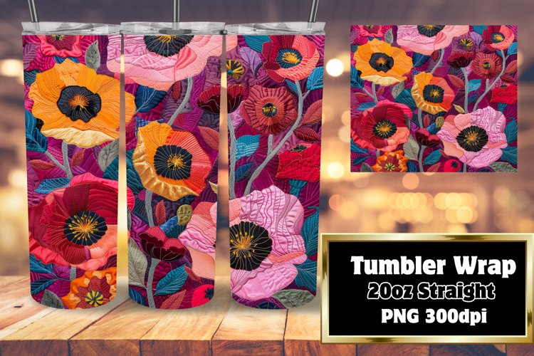 Vibrant Abstract Embroidered Pattern Sublimation Tumbler Wra example image 1