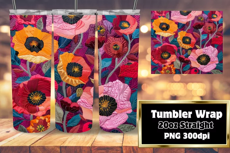Vibrant Abstract Embroidered Pattern Sublimation Tumbler Wra