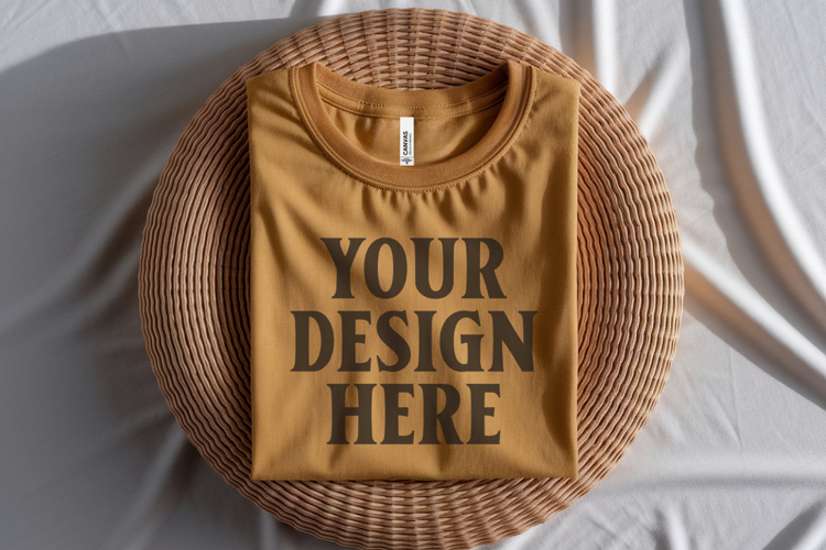 Heather Mustard Bella Canvas 3001 Flat Lay T-Shirt Mockup