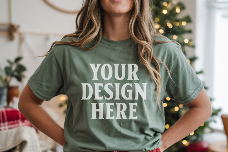 Christmas Bella Canvas 3001 Kelly Green Shirt Mockup ,Trandy