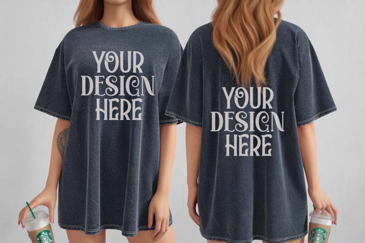Denim Comfort Colors 1717 Front & back T shirt Mockup