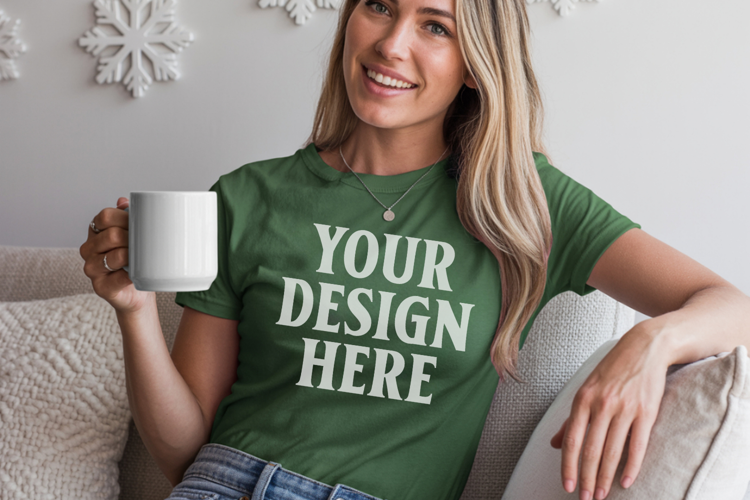 Moss Comfort Colors 1717 Christmas Shirt Mockup, Cozy