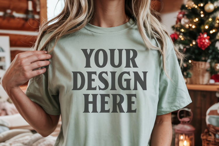 Christmas Comfort Colors 1717 Bay T-Shirt Mockup Real Model