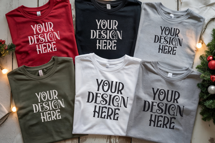 Christmas Family Matching Shirt Mockup | Cozy Boho Flat Lay