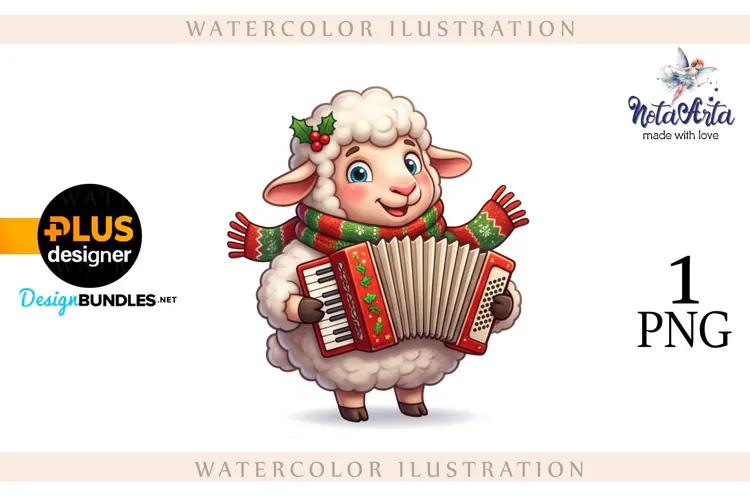 Christmas Sheep in Watercolor Style