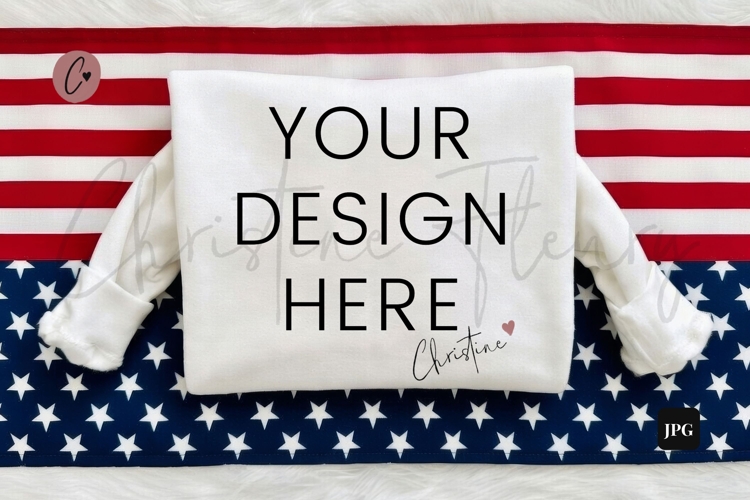 4th Of July White Sweatshirt Mockup Flatlay