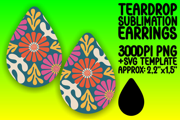 Bright Teardrop Earrings Template PNG , Flowers example image 1