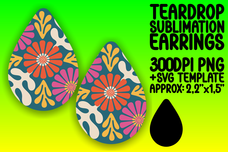 Bright Teardrop Earrings Template PNG , Flowers