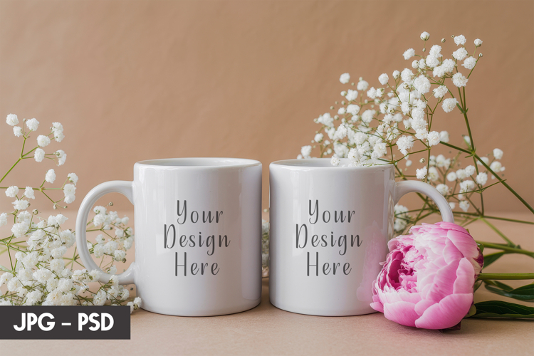 Floral Pair Mug Mockup PSD