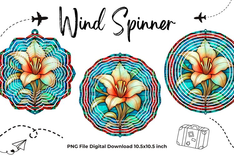 Lily Flower Stained Glass Wind Spinner Template Sublimation