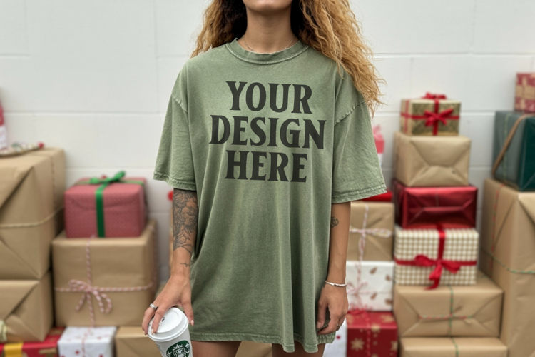 Christmas Comfort Colors 1717 Moss TShirt Mockup, CC 1717