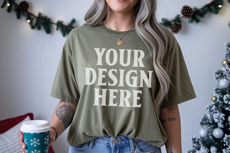 Moss Christmas Comfort Colors 1717 TShirt Mockup, CC 1717