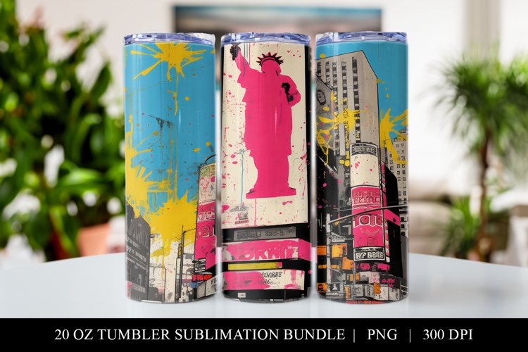 Times Square Pop Art 20 oz Skinny Tumbler Sublimation Design example image 1