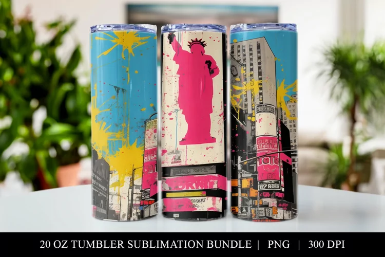 Times Square Pop Art 20 oz Skinny Tumbler Sublimation Design