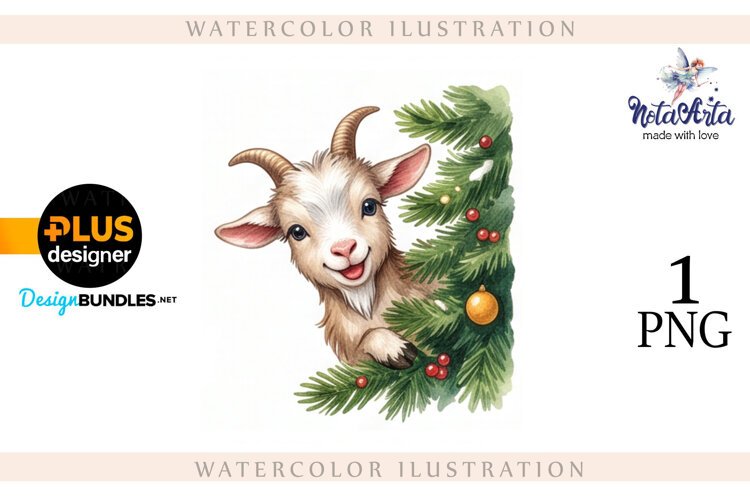 Christmas Goat in Watercolor Style example image 1