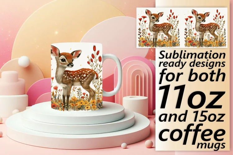 Sublimation Deer Watercolor Mug Wrap Pattern