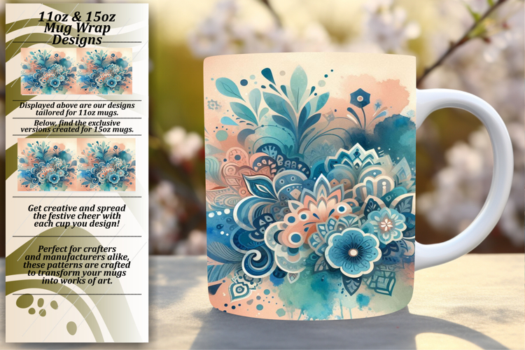 Cute 15oz Mug Wrap Png Artwork , Watercolor Patter