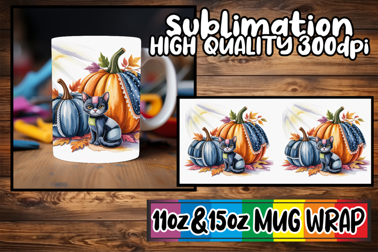 Radiant vibes 11oz 15oz sublimation wrap, Pumpkin Watercolor