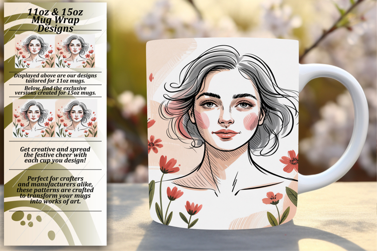 Unique 15oz Mug Wrap Png Design , Beauty Woman