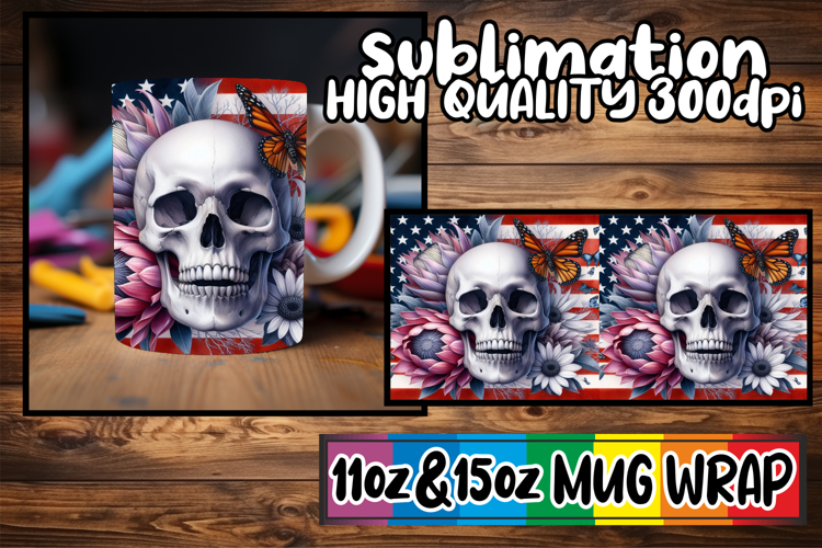 Radiant moments sublimation 11oz 15oz mug wrap, Skull USA