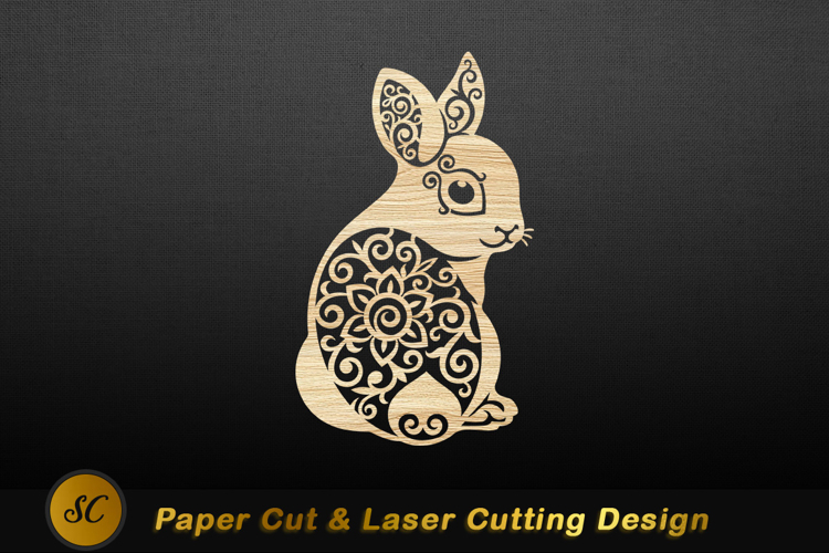Ornate bunny wood cut rabbit cutout Laser cut